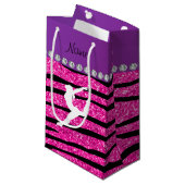 名前gymnastネオンではなくピンクのグリッターゼブラストライプ スモールペーパーバッグ (正面アングル)