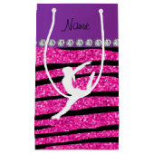 名前gymnastネオンではなくピンクのグリッターゼブラストライプ スモールペーパーバッグ (正面)