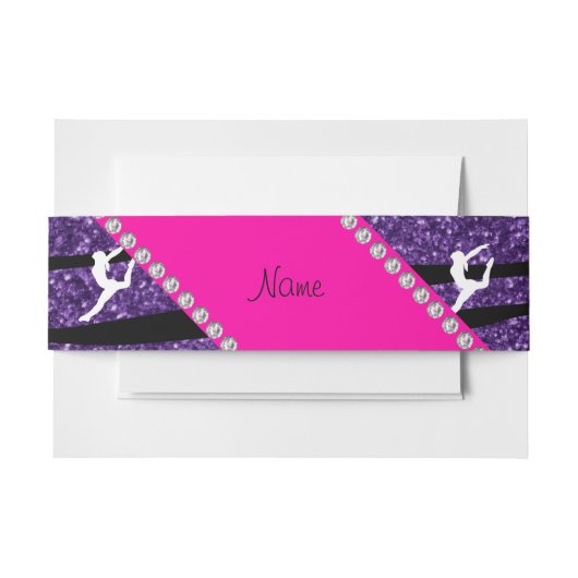 名前gymnast紫色のグリッターゼブラストライプ 招待状ベリーバンド (正面例)