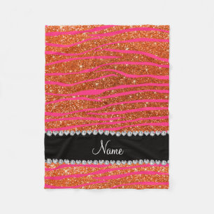 名前hot pink zebra stripesオレンジ色グリッター フリースブランケット