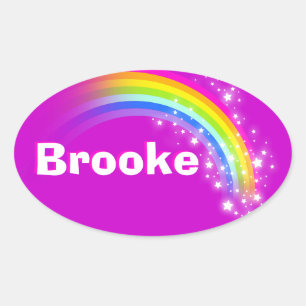名前ID Brooke紫色のピンクのレインボースタンプ 楕円形シール