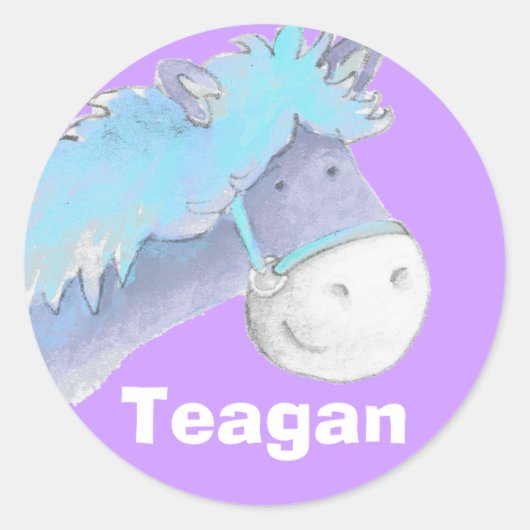 名前ID "Teagen blue purple horse stickers ラウンドシール (正面)