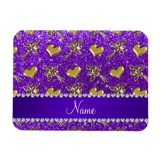 名前indigo purpleグリッター金ゴールドバラハート マグネット (横)