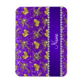 名前indigo purpleグリッター金ゴールドバラハート マグネット (縦)