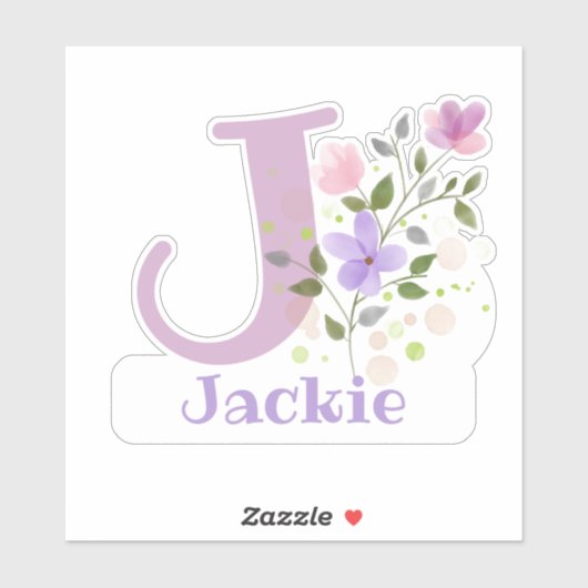名前Jackieプラスイニシャルとフローラデザイン シール (シート)