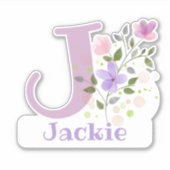 名前Jackieプラスイニシャルとフローラデザイン シール (正面)