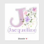 名前Jacqueline & イニシャルとフローラデザイン シール (シート)