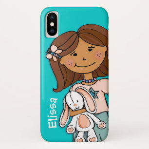 名前kid girl cudles aqua peach iphone case x ケース