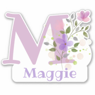名前Maggieプラスイニシャルとフローラデザイン シール