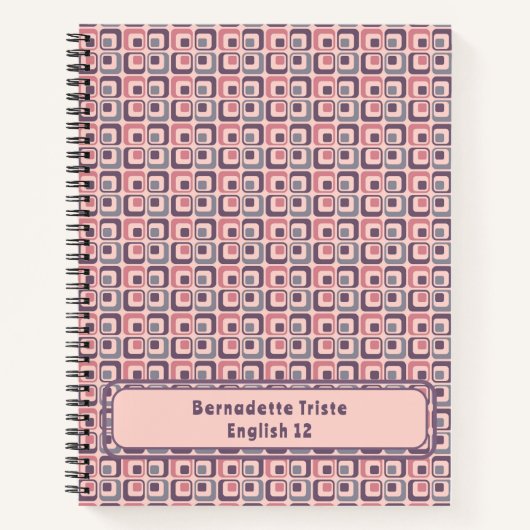 名前Midcenturyピンクモダンパープルジオメトリック ノートブック (正面)