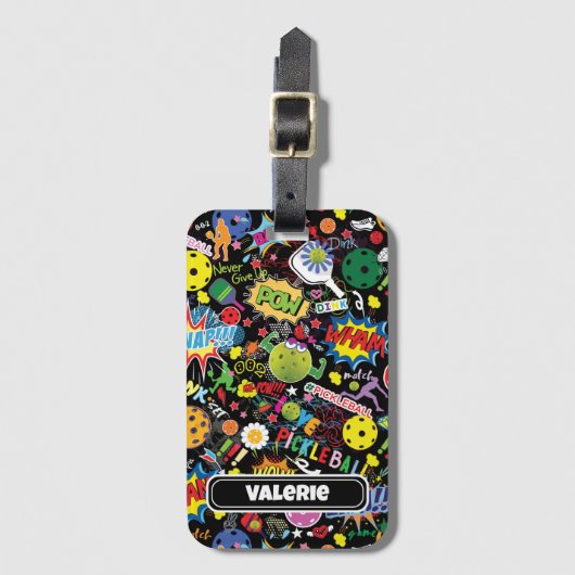 😍名前mixed pickleball black ラゲッジタグ (正面縦)