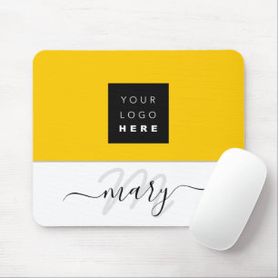名前Monogram ミニマル Yellow Lemon White Logo マウスパッド