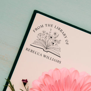 名前Open Book & Flowers From the Library of セルフインキングスタンプ