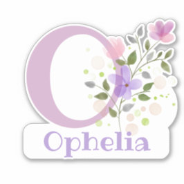 名前Ophelia & イニシャルとフローラデザイン シール