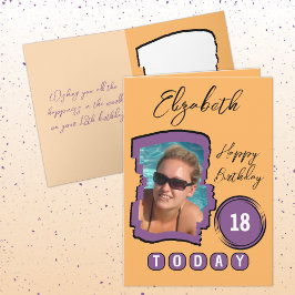 名前photo orange purple 18th birthday カード