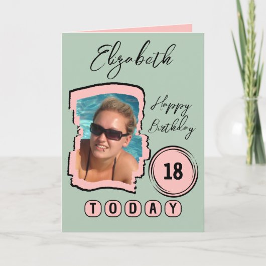 名前photo pink green 18th birthday カード (正面)
