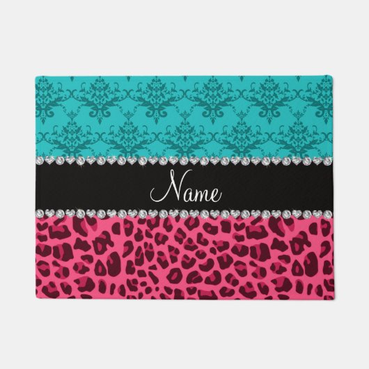 名前pink leopardターコイズdamask ドアマット (正面)