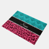 名前pink leopardターコイズdamask ドアマット (アングル)