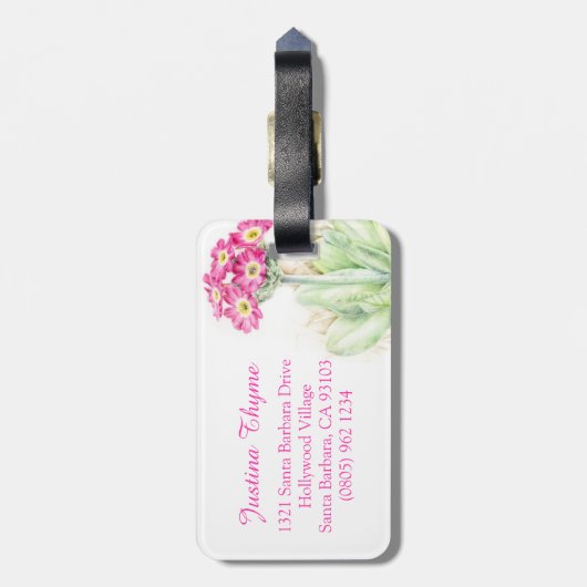 名前primulaピンク素晴らしアート水の色の荷物タグ ラゲッジタグ (裏面縦)