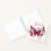 名前Sketchbook付き紫色のピンクの蝶 ノートブック (内部)