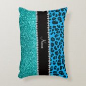 名前sky blue leopardターコイズグリッター アクセントクッション (正面(垂直))