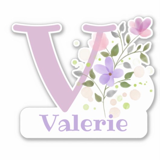 名前Valerieと文字Vステッカー切り取り シール (正面)