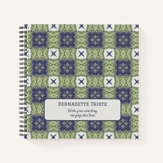 名前Waterカラー抽象芸術正方形ジオメトリブルー ノートブック (正面)