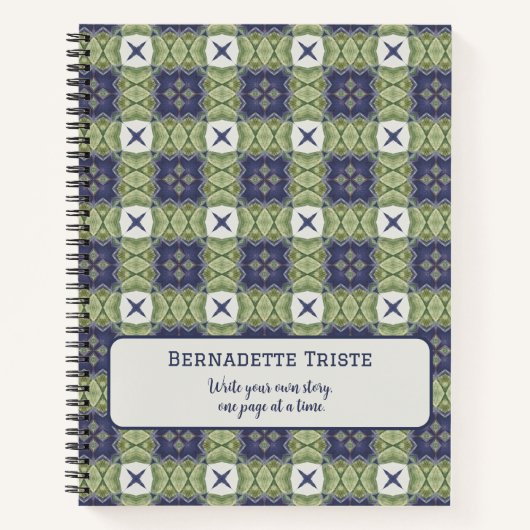 名前Waterカラー抽象芸術正方形ジオメトリブルー ノートブック (正面)