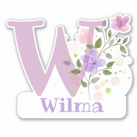 名前Wilmaと文字Wステッカー切り取り シール (正面)
