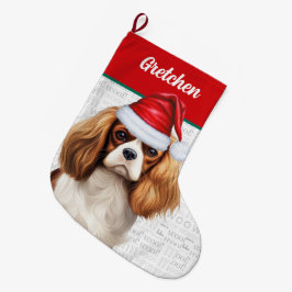 名前Woof Background付きクリスマスカライヤードッグ ラージクリスマスストッキング