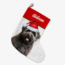 名前Woof Background付きクリスマスブービエ犬 ラージクリスマスストッキング