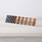 名動揺して付きアメリカ国旗 デスクネームプレート (正面)
