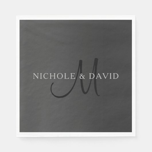 名字エレガントモノグラムおよびグラデーショングレー スタンダードランチョンナプキン (正面)