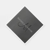 名字エレガントモノグラムおよびグラデーショングレー スタンダードランチョンナプキン (角)