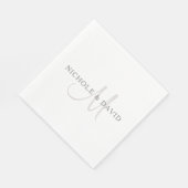 名字エレガントモノグラム |白とグレー スタンダードランチョンナプキン (角)