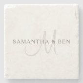 名字エレガントモノグラム |白とグレー ストーンコースター (正面)