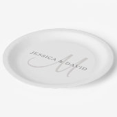 名字エレガントモノグラム |白とグレー ペーパープレート (アングル)