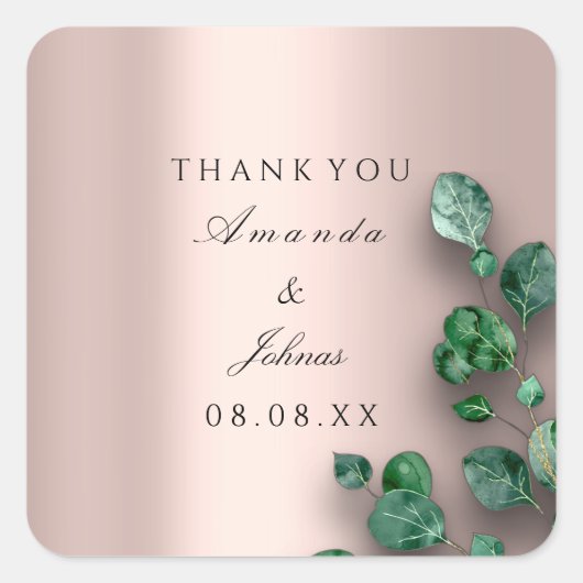 名感謝していバラ赤面ユーカリ結婚ス スクエアシール (正面)