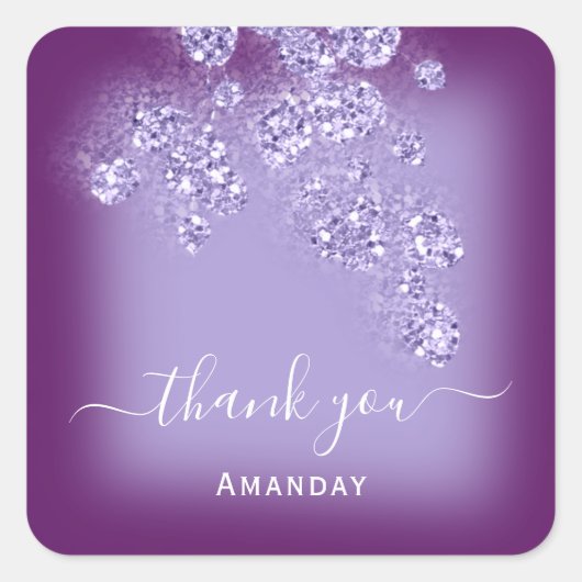 名感謝してい前グリッターブライダルスウィート16th紫色バイオレット スクエアシール (正面)