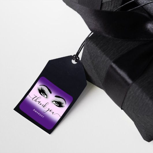 名感謝してい前グレーパープルピンクグリッターまつ毛ロゴ スクエアシール
