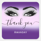 名感謝してい前グレーパープルピンクグリッターまつ毛ロゴ スクエアシール (正面)