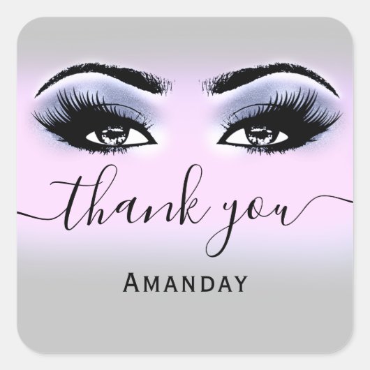 名感謝してい前グレーブルーピンクグリッターまつ毛ロゴ スクエアシール (正面)