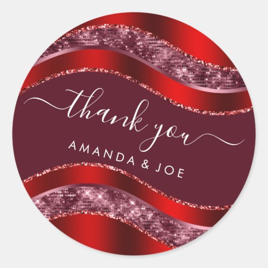 名感謝してい前スウィート16thブライダルブルゴーンディーレッドグリッター ラウンドシール (正面)
