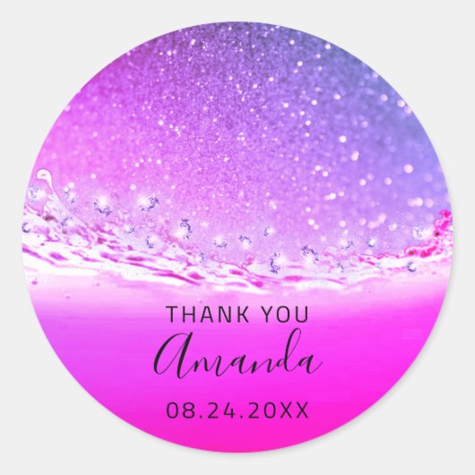 名感謝してい前日火花ブライダル明るい赤紫色ピンク ラウンドシール (正面)