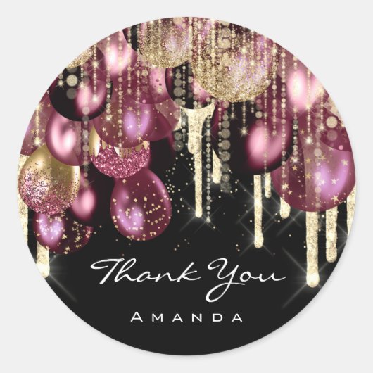 名感謝してい前16ブライダルグリッターバルーン金ゴールドバーグンド ラウンドシール (正面)