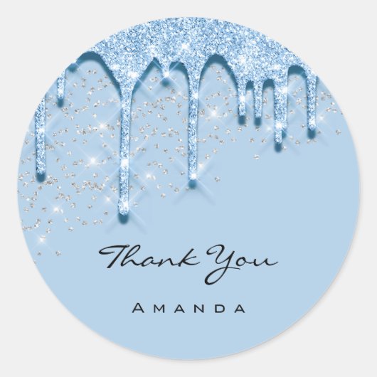 名感謝してい前16ブライダルシルバーグリッター3Dブルーベビー ラウンドシール (正面)
