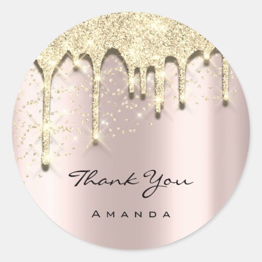 名感謝してい前16thベビーシャワーグリッター3Dバラ金ゴールド ラウンドシール (正面)