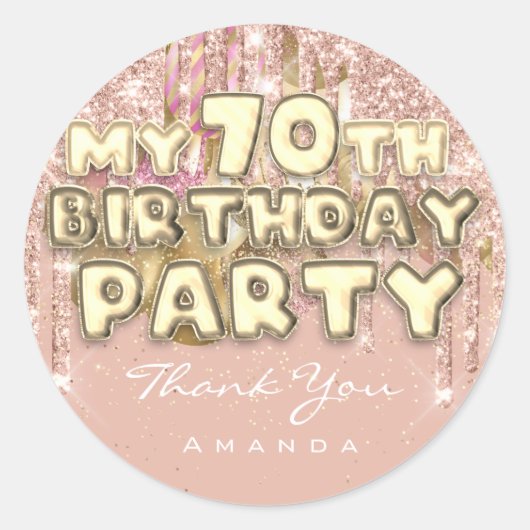 名感謝してい前70番誕生日パーティーきらびやかなバルーン金ゴールド ラウンドシール (正面)
