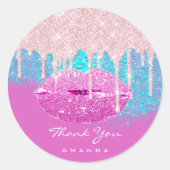 名感謝してい前Sweet16ブライダルピンクブルーグリッター唇 ラウンドシール (正面)