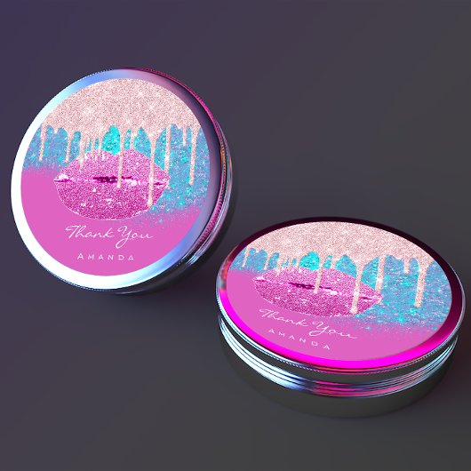 名感謝してい前Sweet16ブライダルピンクブルーグリッター唇 ラウンドシール